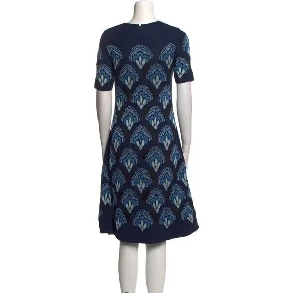 $2290 Carolina Herrera Sapphire Multi Jacquard Knit Fit & Flare Dress Size:  XS